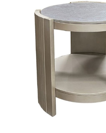 Kasa Sintered Stone & Champagne Finish End Table FredCo