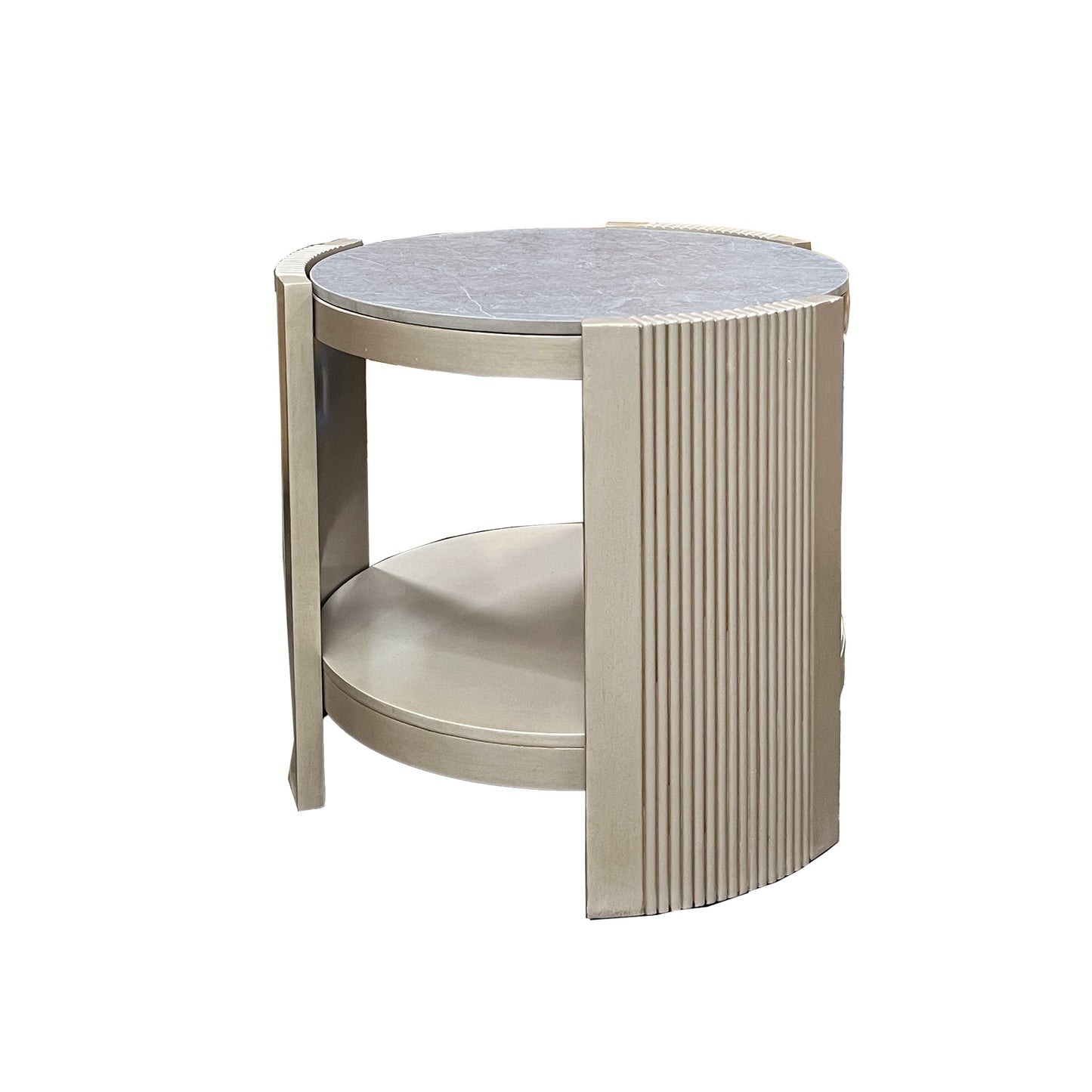 Kasa Sintered Stone & Champagne Finish End Table FredCo