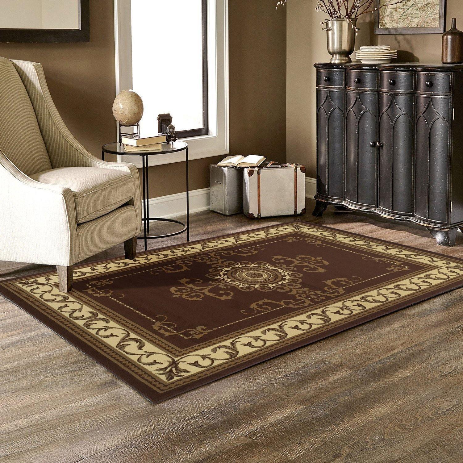 Kensington Traditional Ornate Scroll Border Rug FredCo