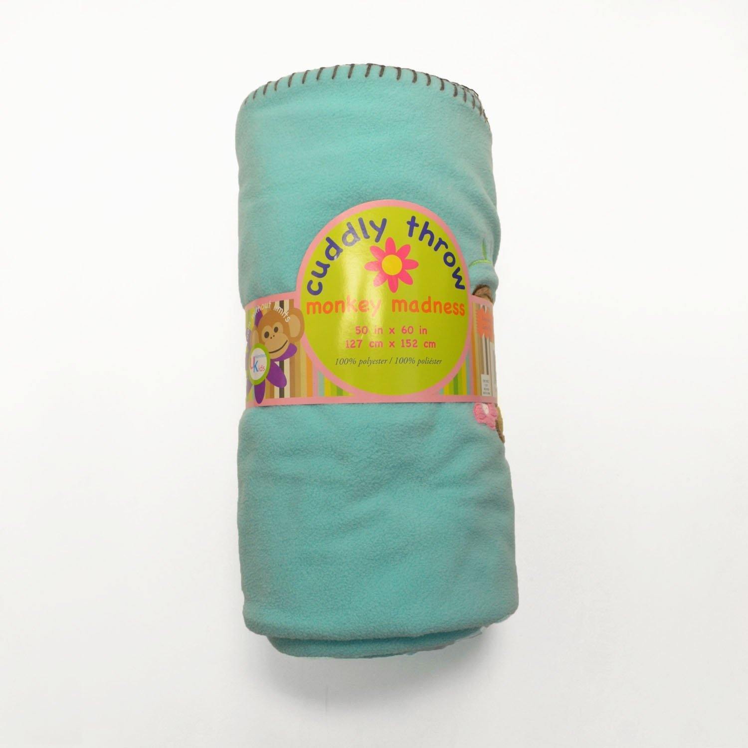 Kids Fleece Throw Blanket, Embroidered Monkey Madness, 50" x 60" FredCo