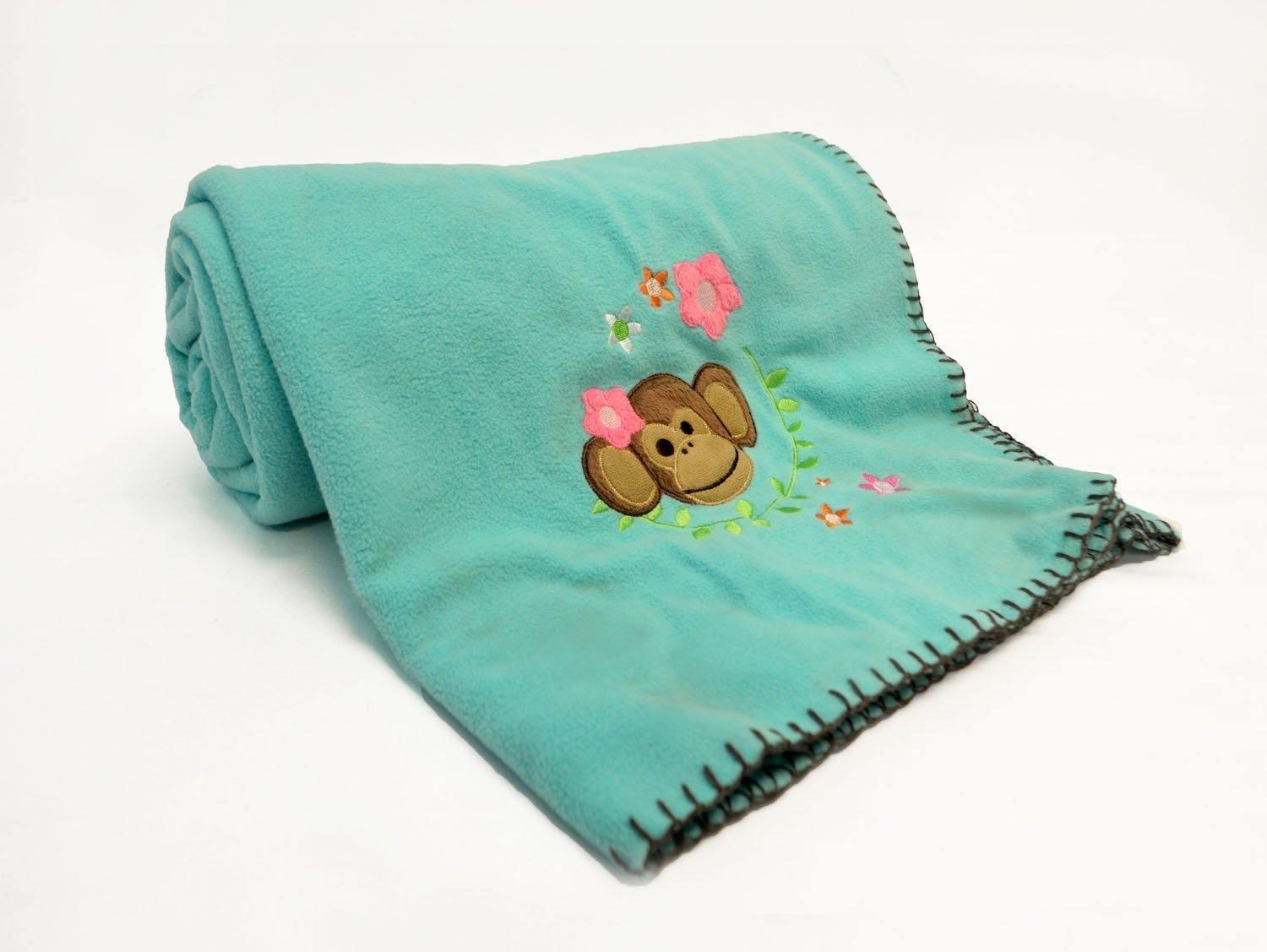 Kids Fleece Throw Blanket, Embroidered Monkey Madness, 50" x 60" FredCo