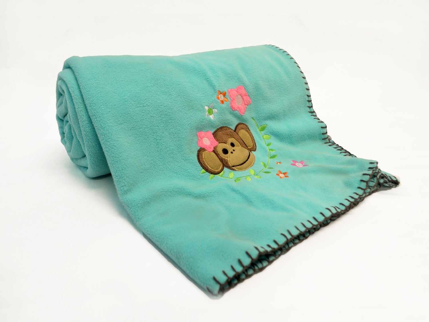Kids Fleece Throw Blanket, Embroidered Monkey Madness, 50" x 60" FredCo