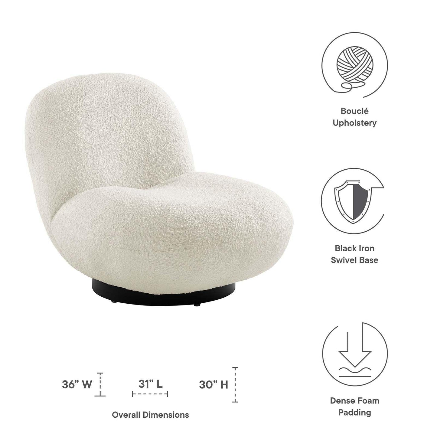 Kindred Boucle Upholstered Upholstered Fabric Swivel Chair, EEI-5486 FredCo