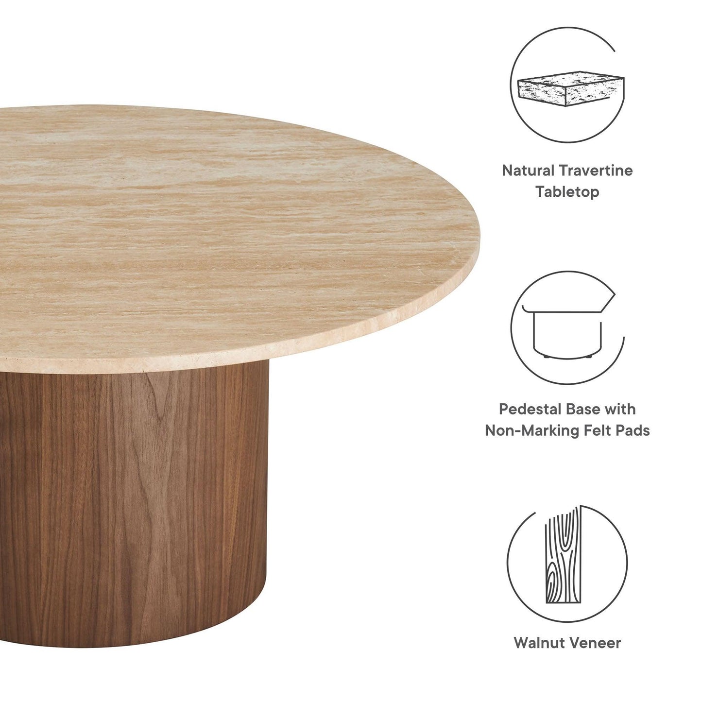 Kioni Round Travertine Coffee Table by Modway FredCo