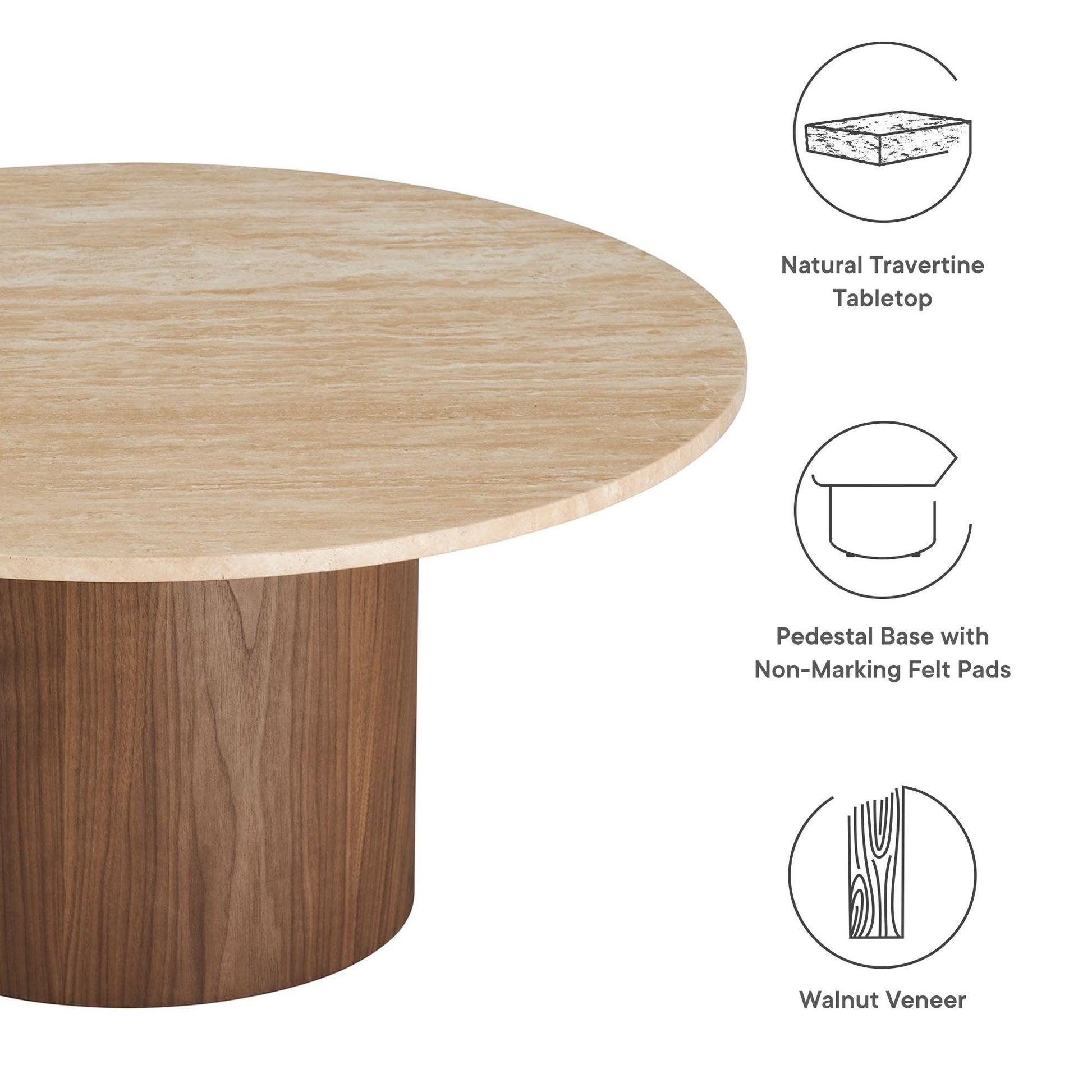Kioni Round Travertine Coffee Table by Modway FredCo
