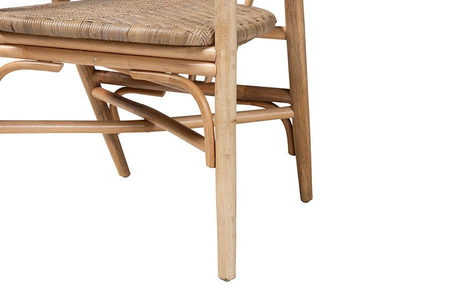 Kyoto Modern Bohemian Natural Brown Finished Wood and Rattan 5-Piece Dining Set FredCo
