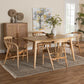 Kyoto Modern Bohemian Natural Brown Finished Wood and Rattan 5-Piece Dining Set FredCo