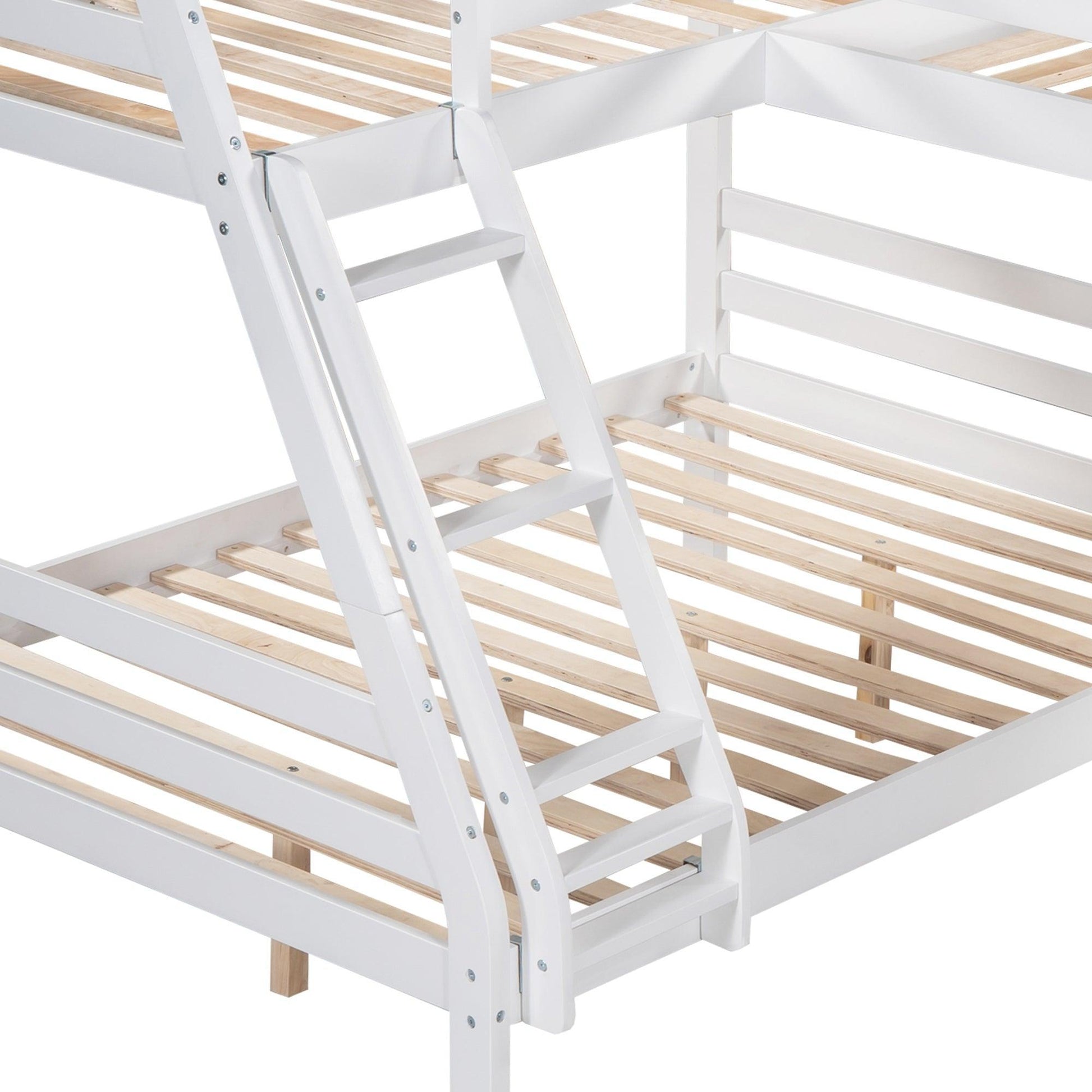 L-Shaped Twin over Full Bunk Bed and Twin Size Loft Bed with Built-in Desk,White FredCo