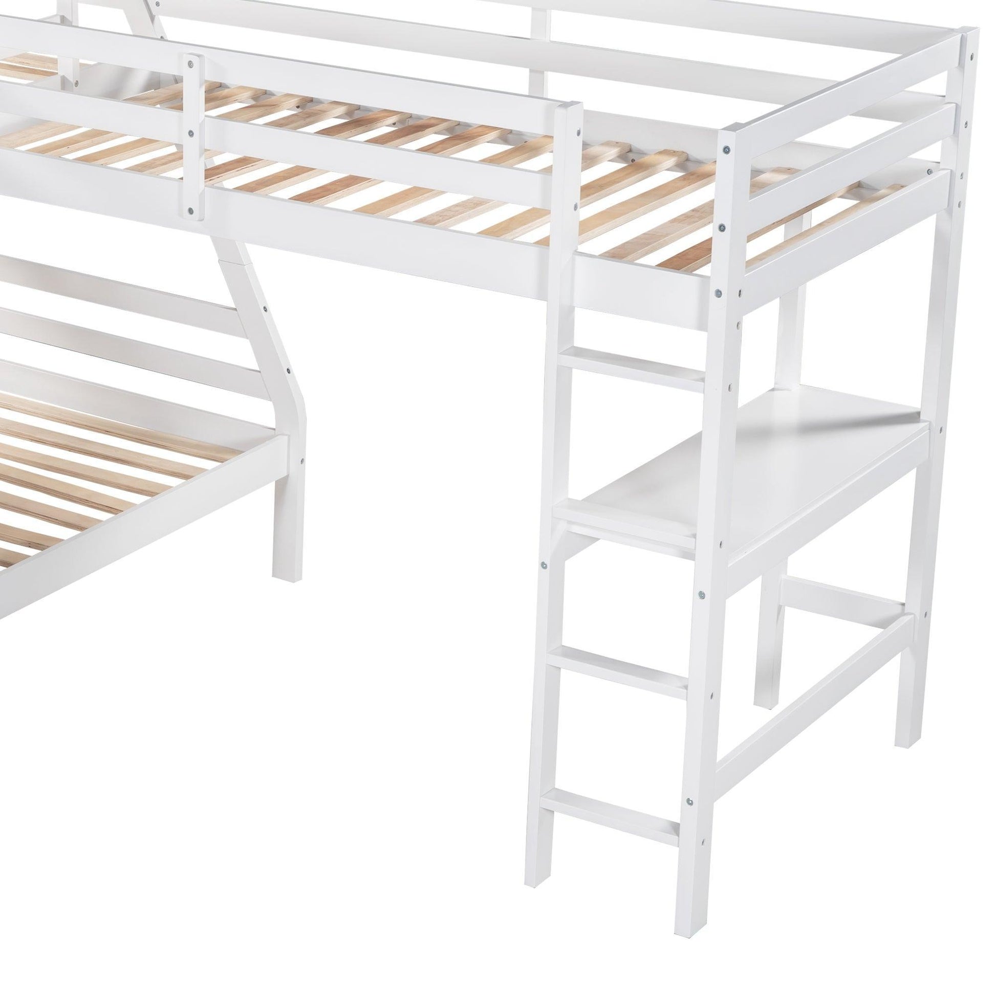 L-Shaped Twin over Full Bunk Bed and Twin Size Loft Bed with Built-in Desk,White FredCo