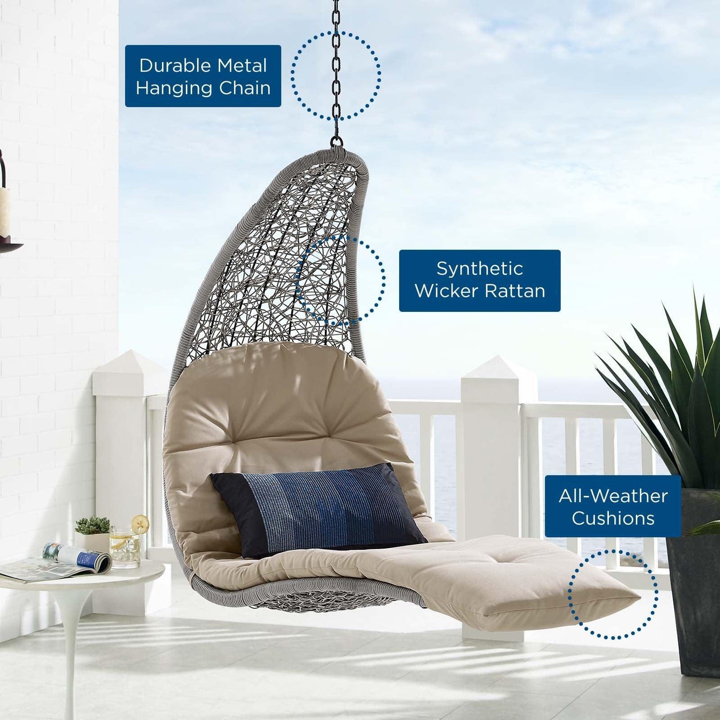 Landscape Hanging Chaise Lounge Outdoor Patio Swing Chair, EEI-4589 FredCo