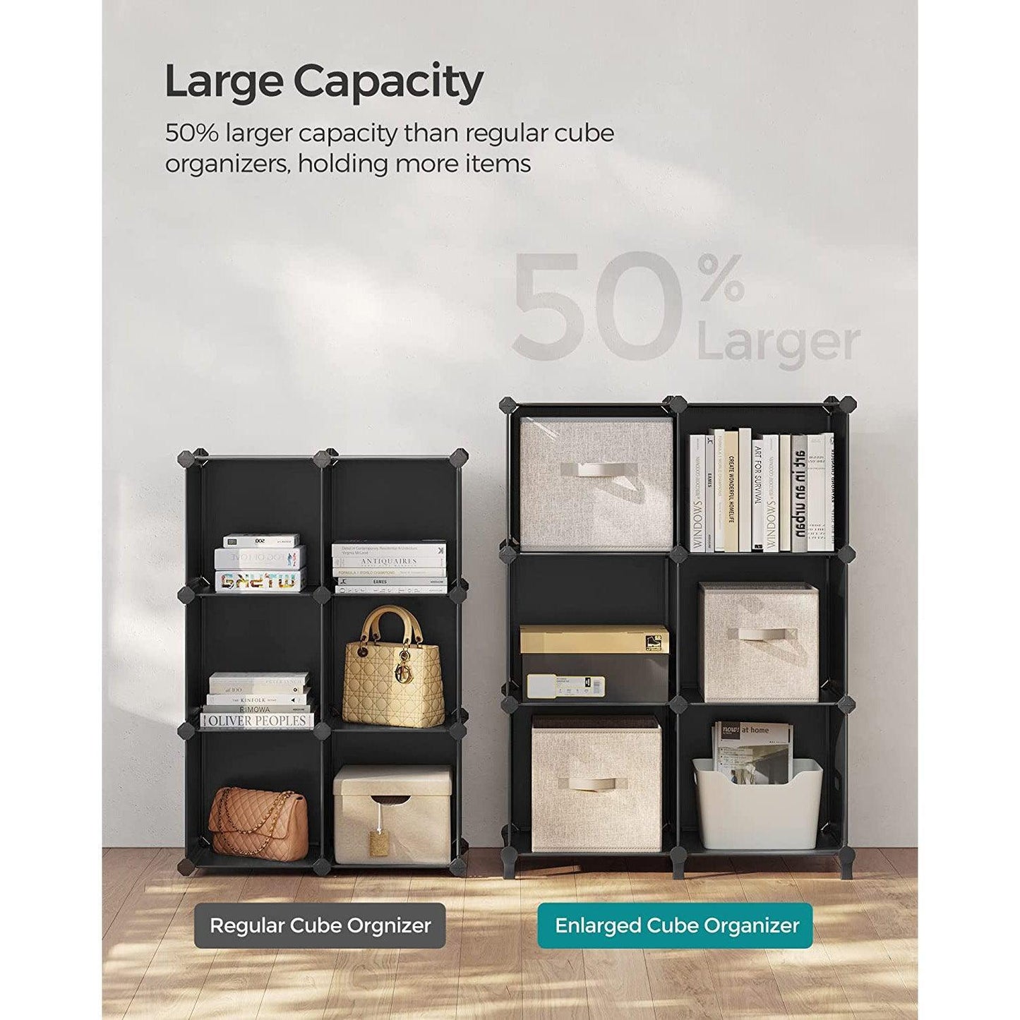 Large 6 Cube Storage Organizer Black FredCo