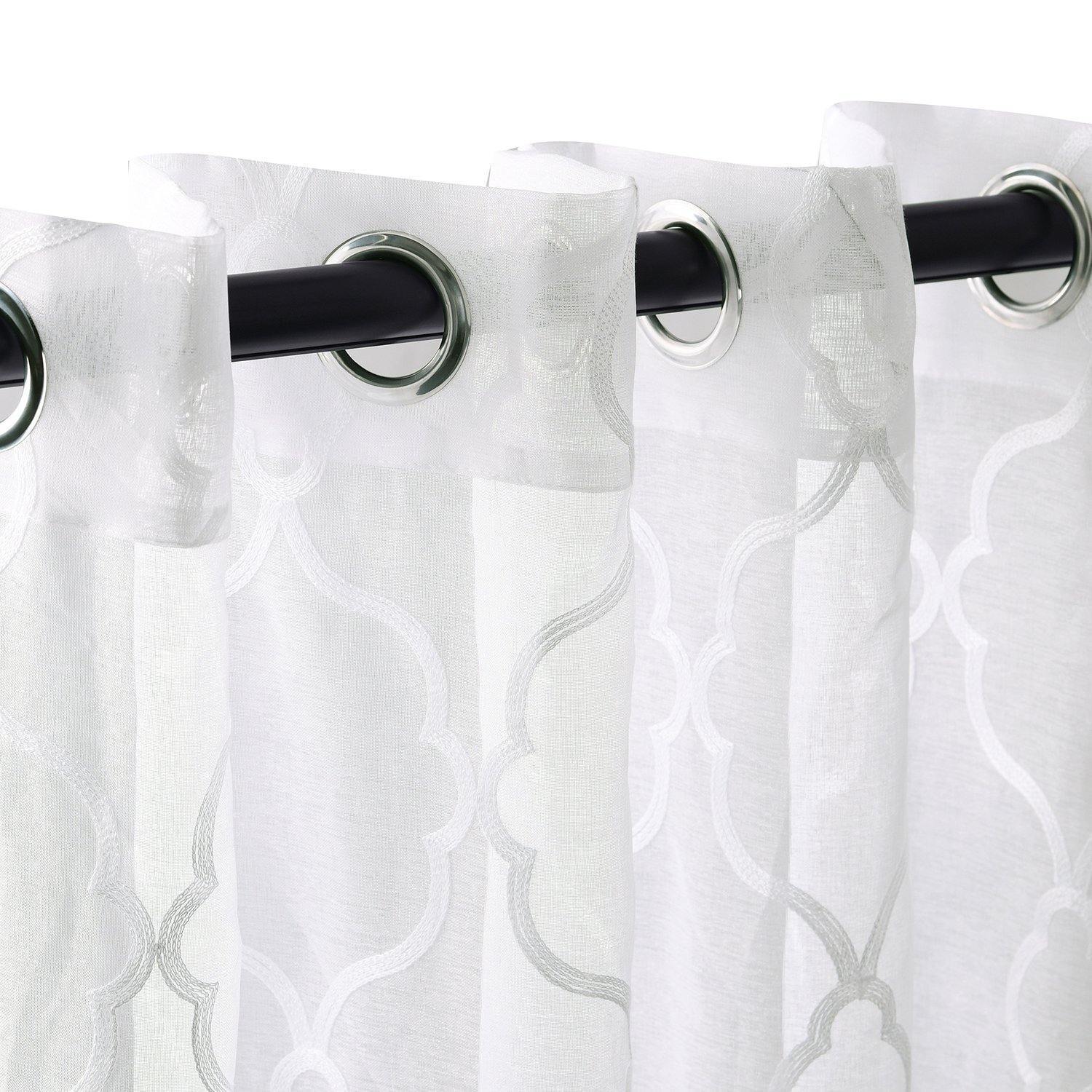 Lattice Embroidered Soft Diffused Light Airy Sheer Curtain Set FredCo