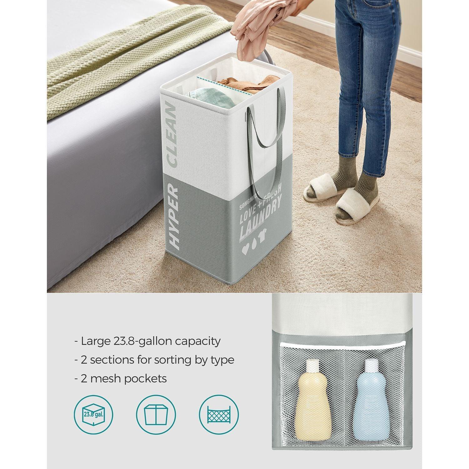 Laundry Basket with 2 Compartments Light Gray FredCo
