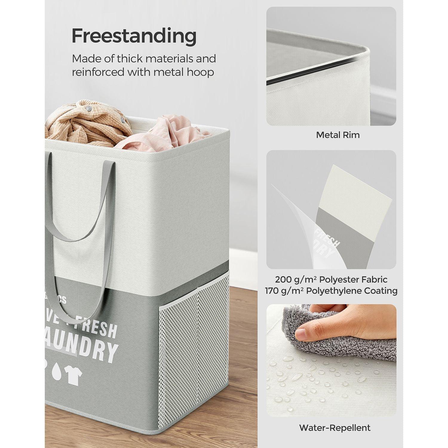 Laundry Basket with 2 Compartments Light Gray FredCo