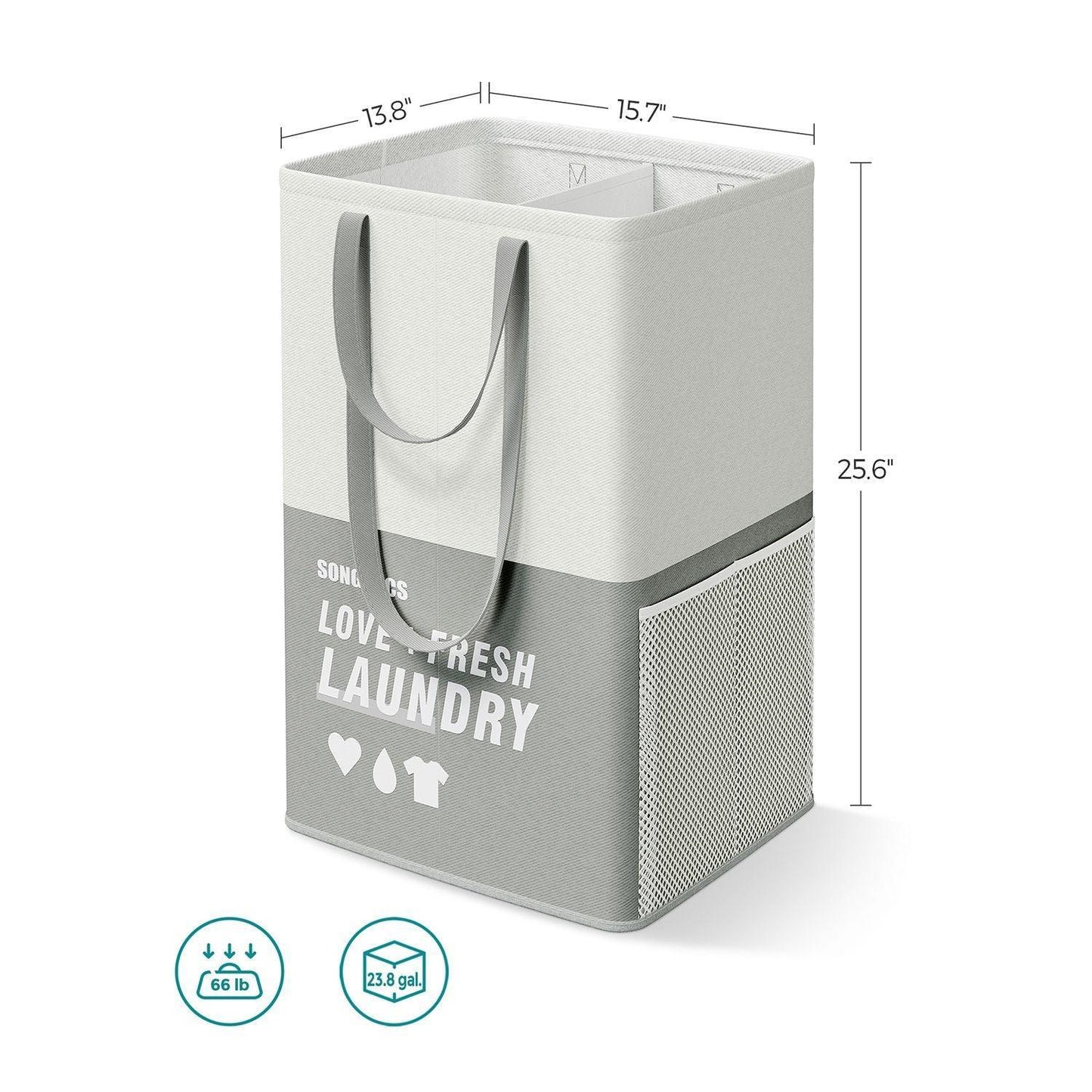 Laundry Basket with 2 Compartments Light Gray FredCo