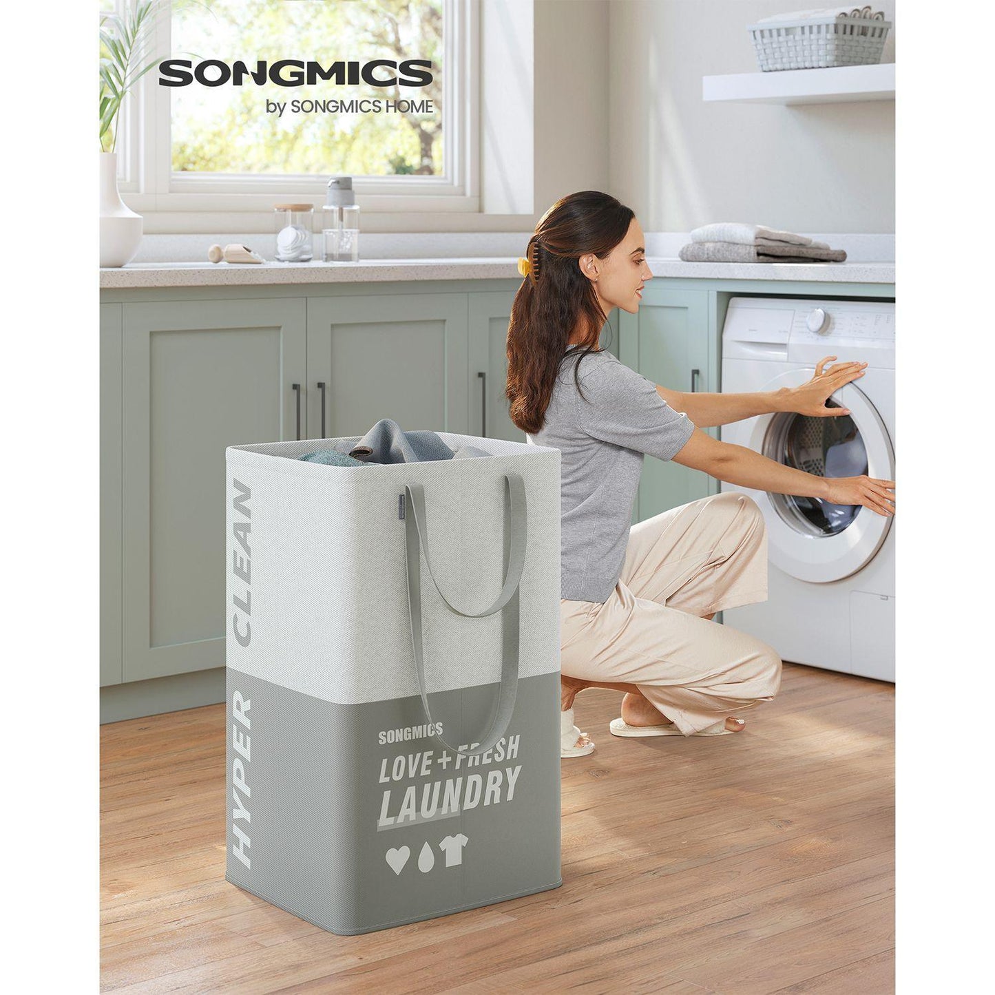 Laundry Basket with 2 Compartments Light Gray FredCo