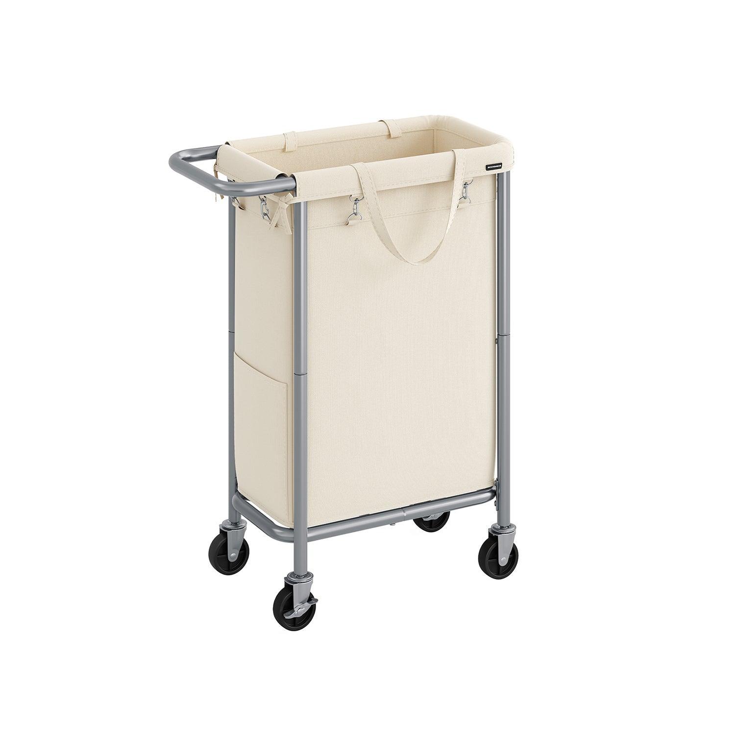 Laundry Basket with Wheels, Rolling Laundry Hamper Cream FredCo