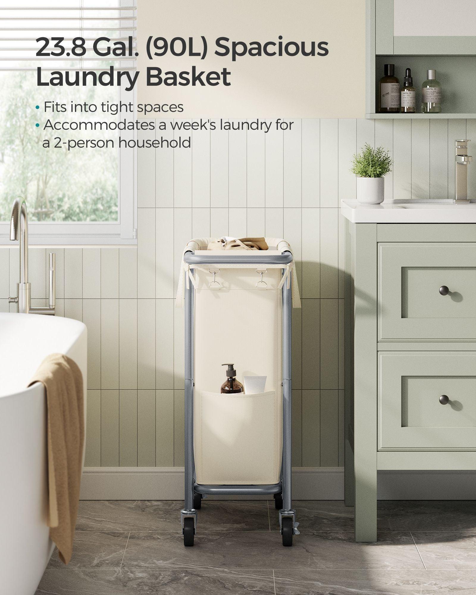 Laundry Basket with Wheels, Rolling Laundry Hamper Cream FredCo
