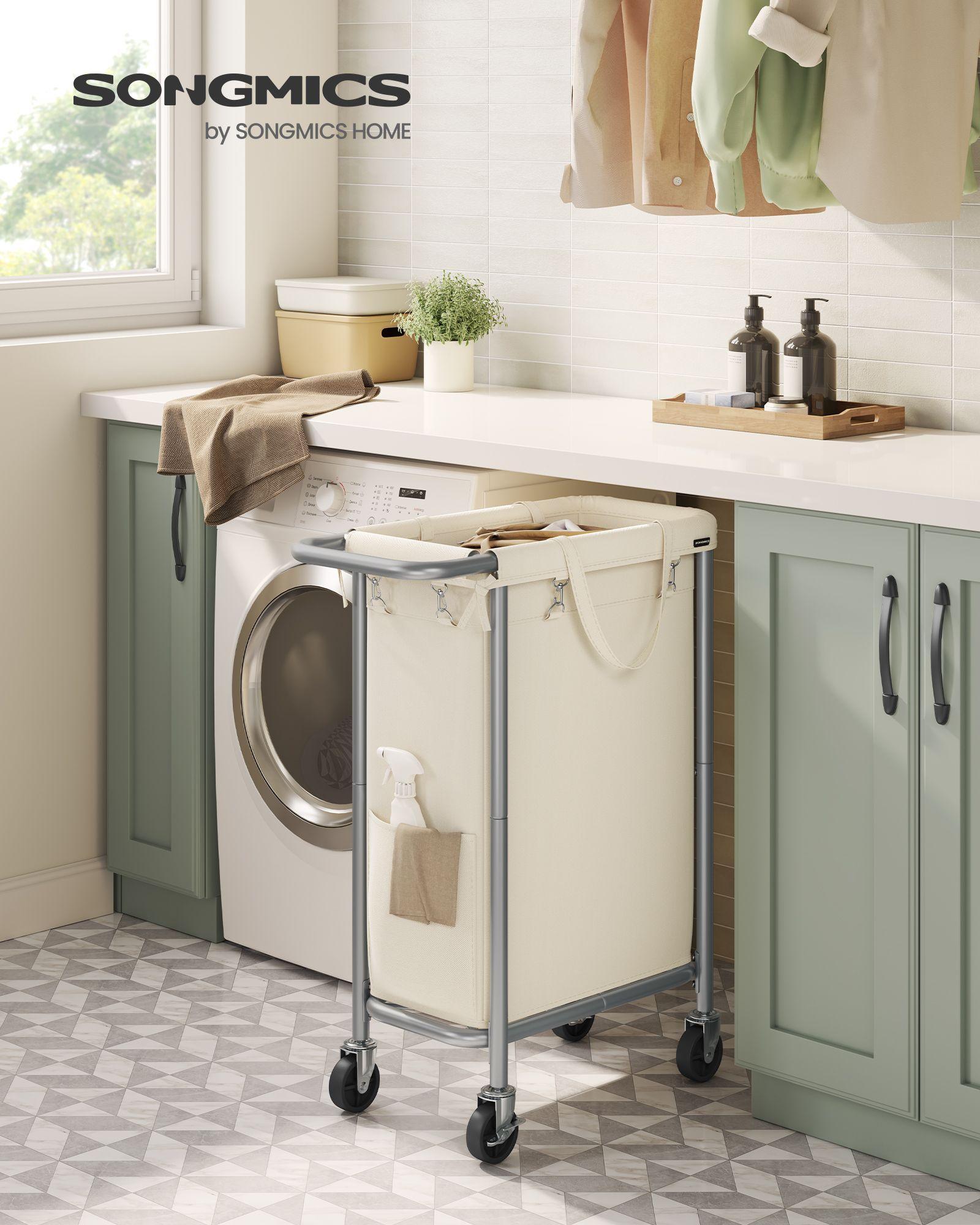 Laundry Basket with Wheels, Rolling Laundry Hamper Cream FredCo