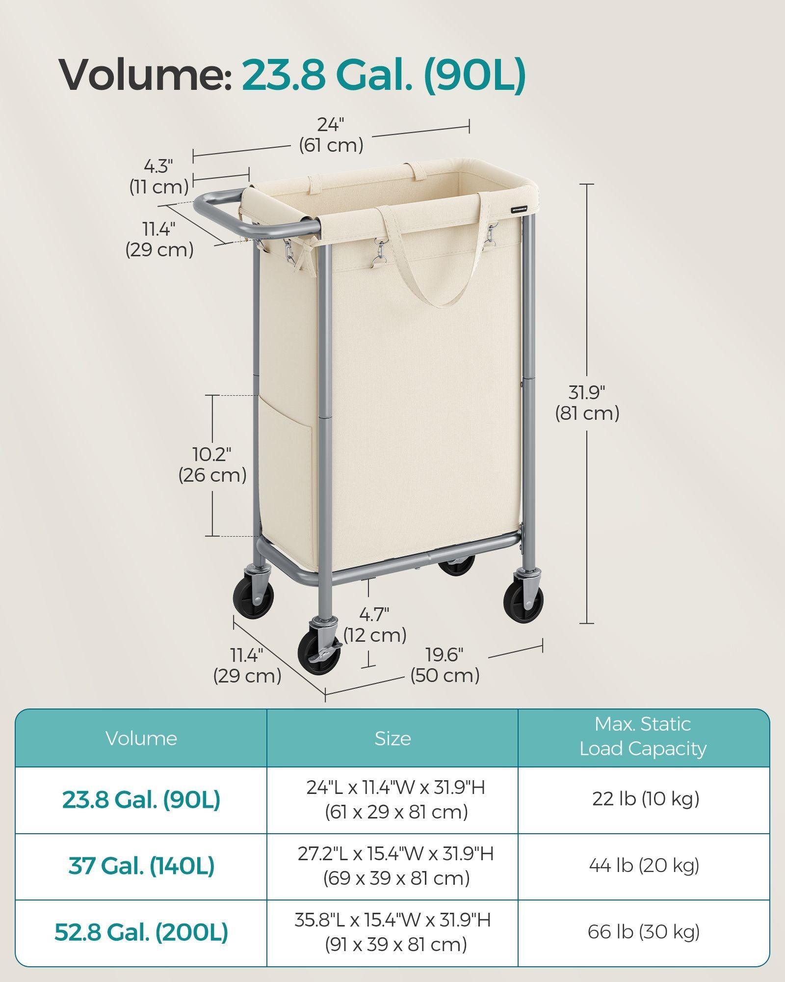 Laundry Basket with Wheels, Rolling Laundry Hamper Cream FredCo