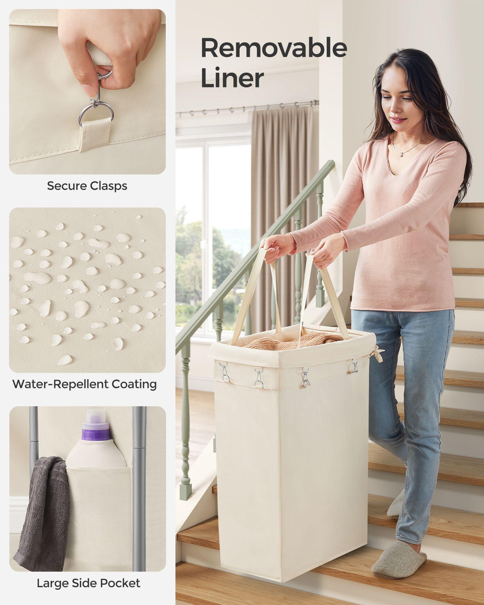 Laundry Basket with Wheels, Rolling Laundry Hamper Cream FredCo
