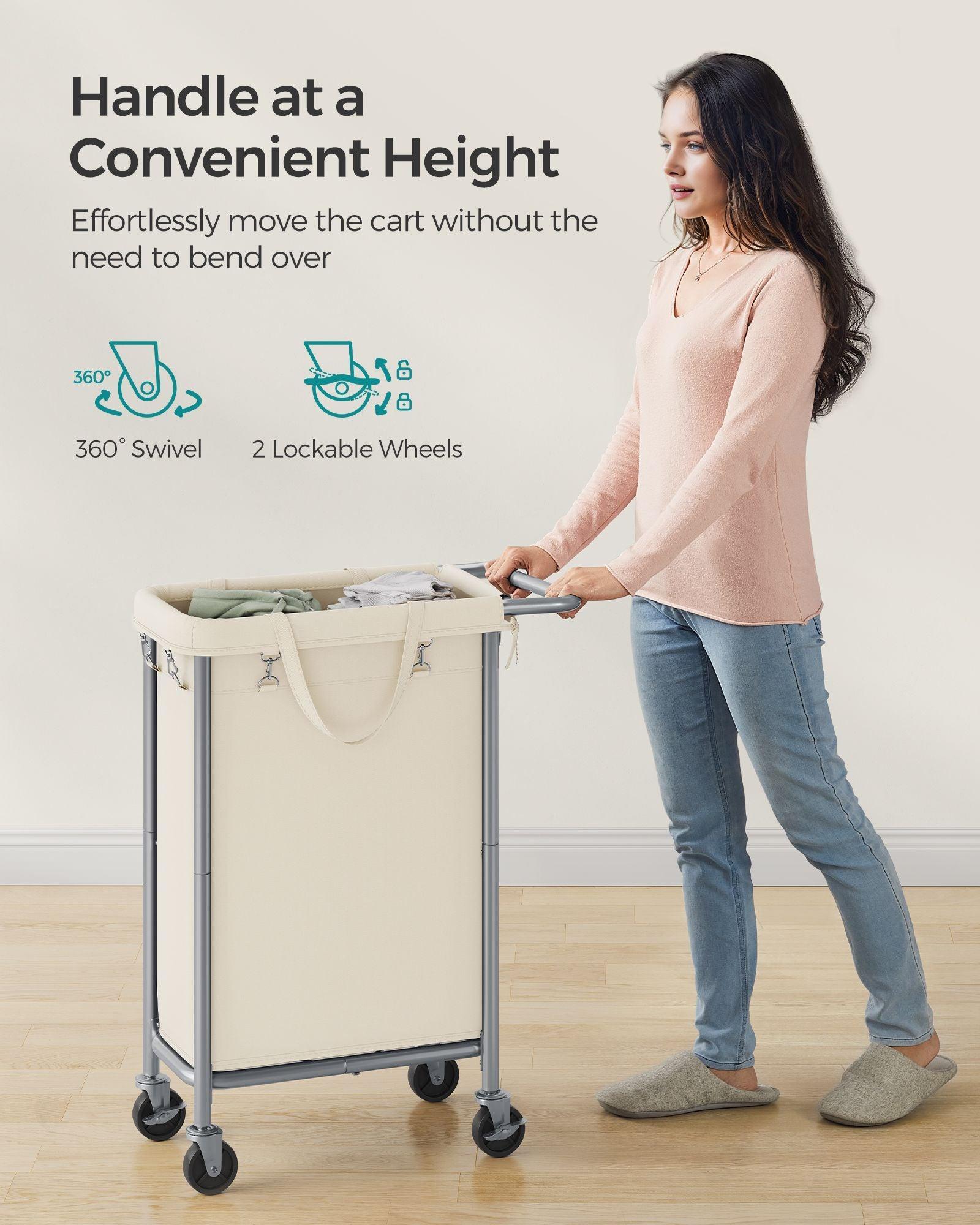 Laundry Basket with Wheels, Rolling Laundry Hamper Cream FredCo