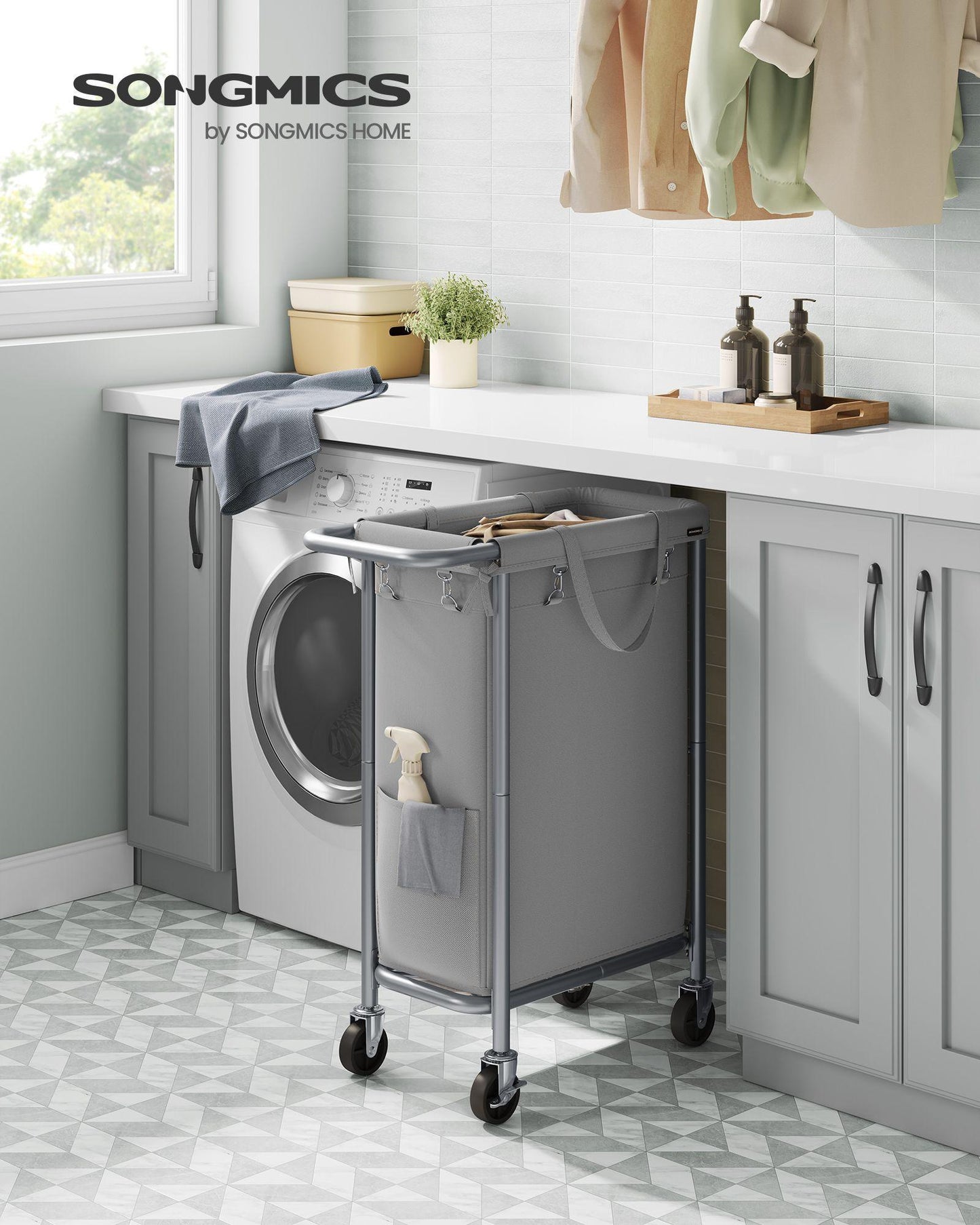 Laundry Basket with Wheels, Rolling Laundry Hamper Green FredCo