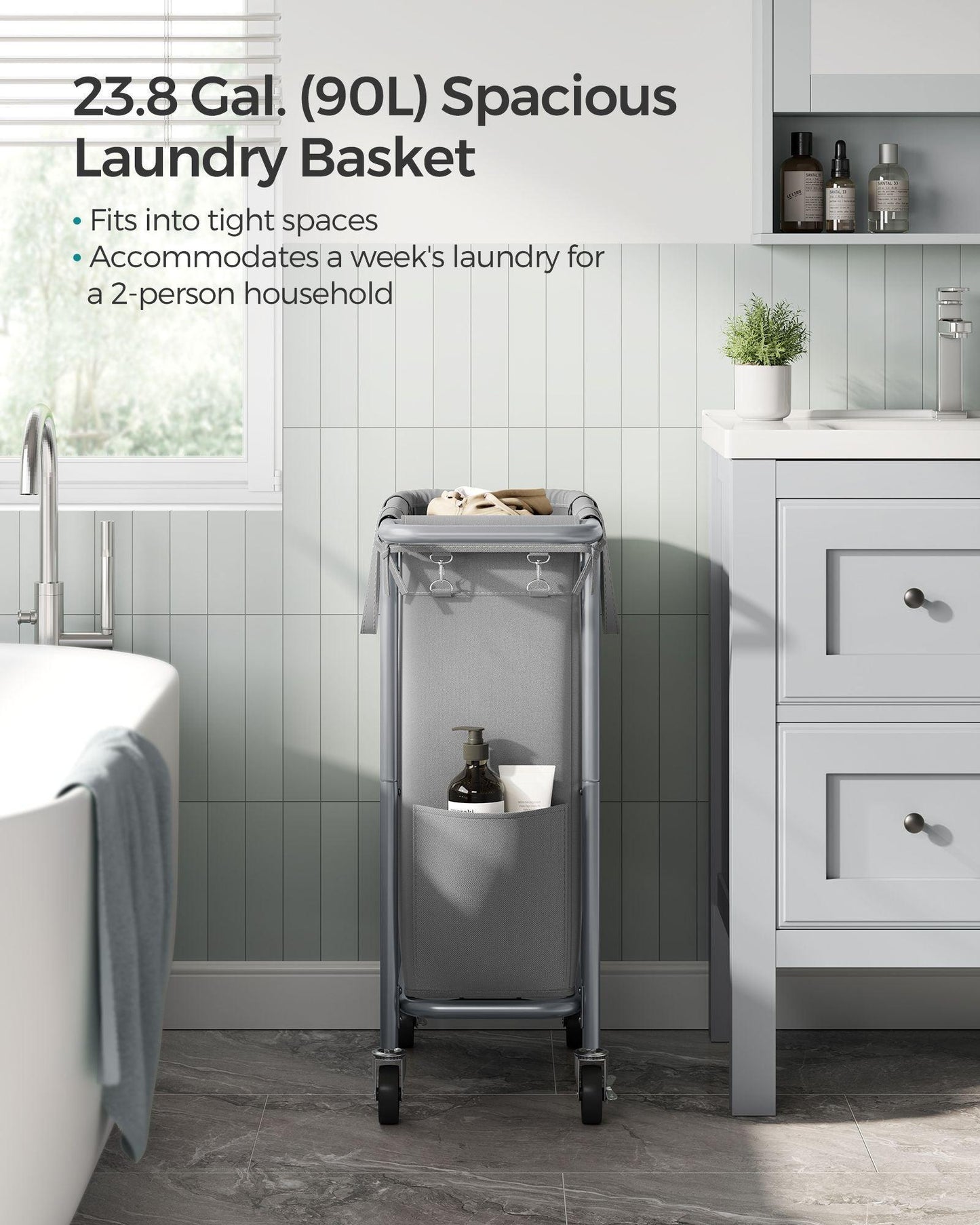 Laundry Basket with Wheels, Rolling Laundry Hamper Green FredCo
