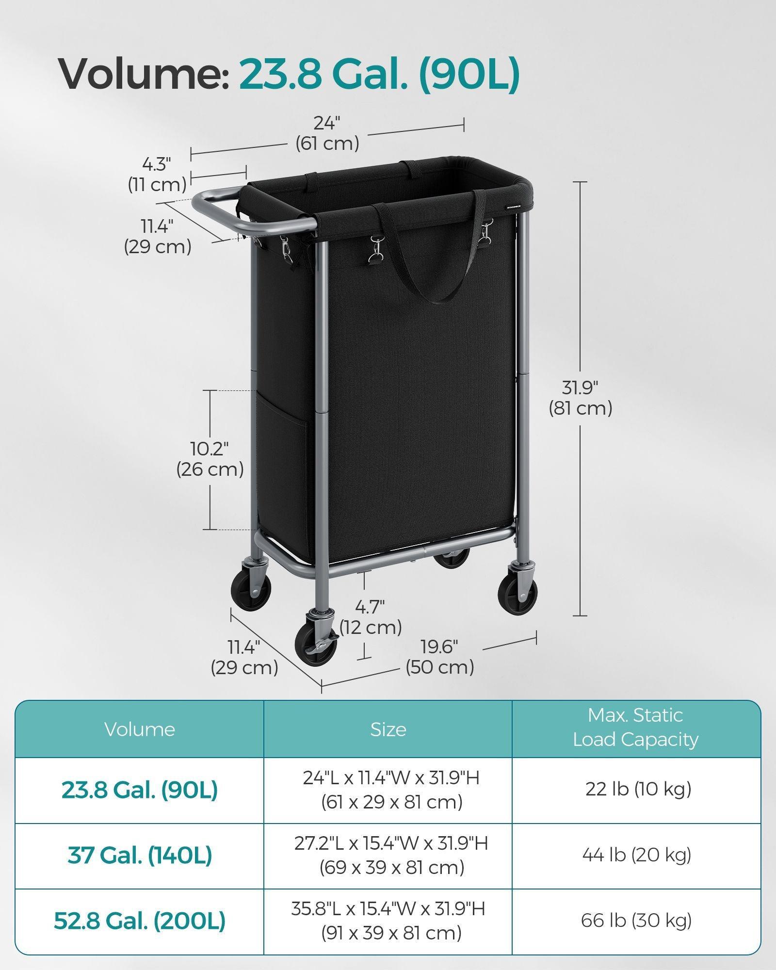 Laundry Basket with Wheels, Rolling Laundry Hamper Ink Black FredCo