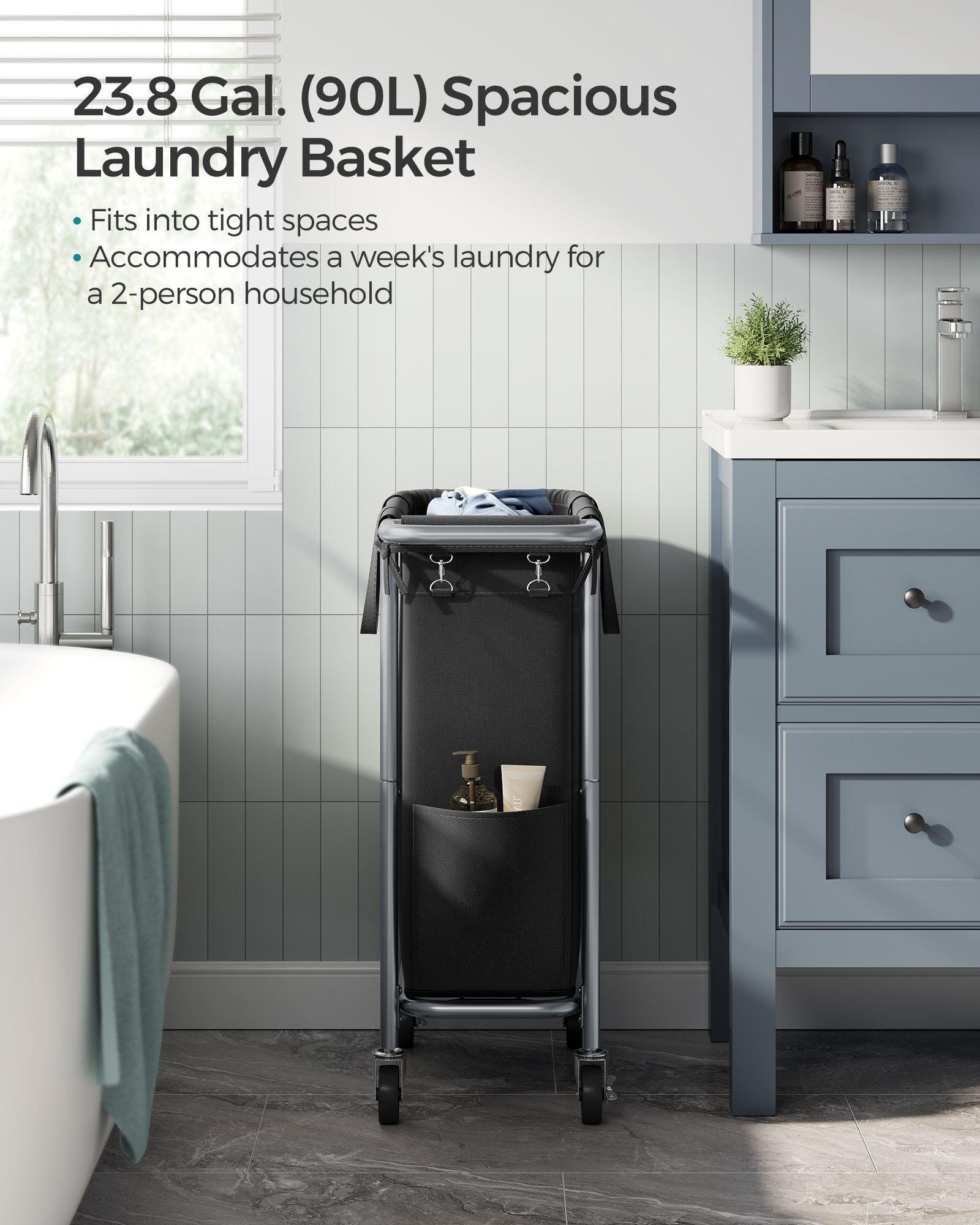 Laundry Basket with Wheels, Rolling Laundry Hamper Ink Black FredCo
