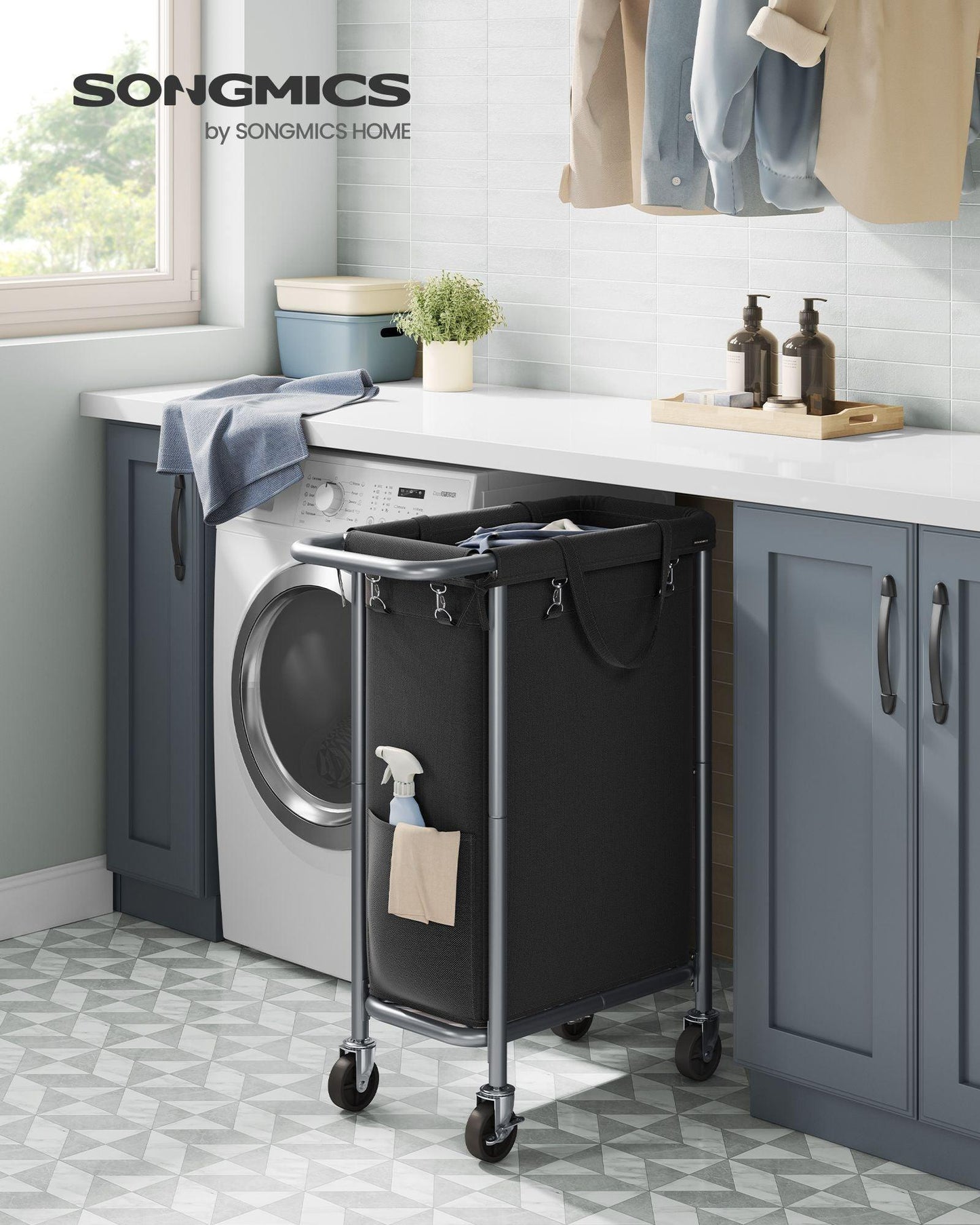 Laundry Basket with Wheels, Rolling Laundry Hamper Ink Black FredCo