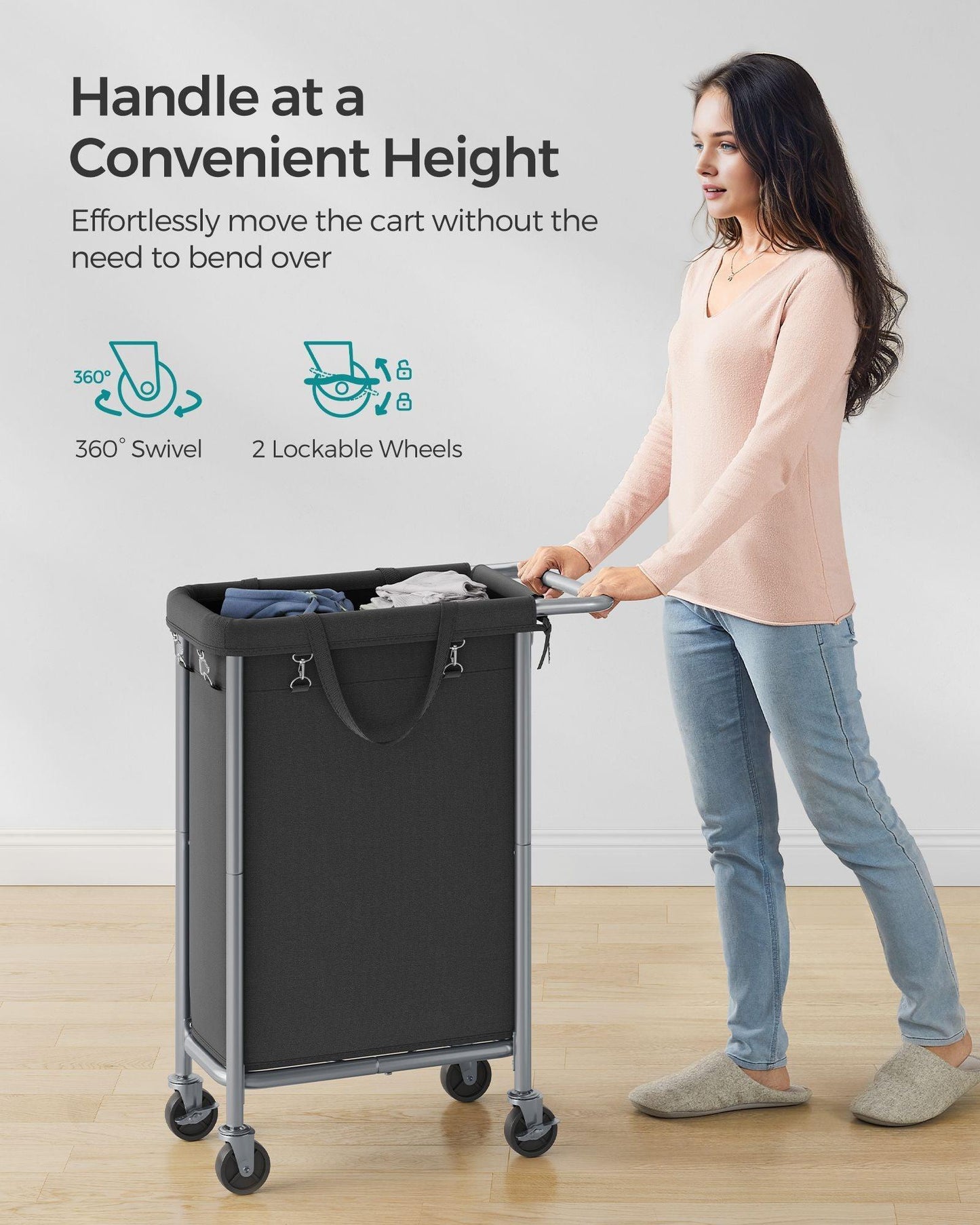 Laundry Basket with Wheels, Rolling Laundry Hamper Ink Black FredCo