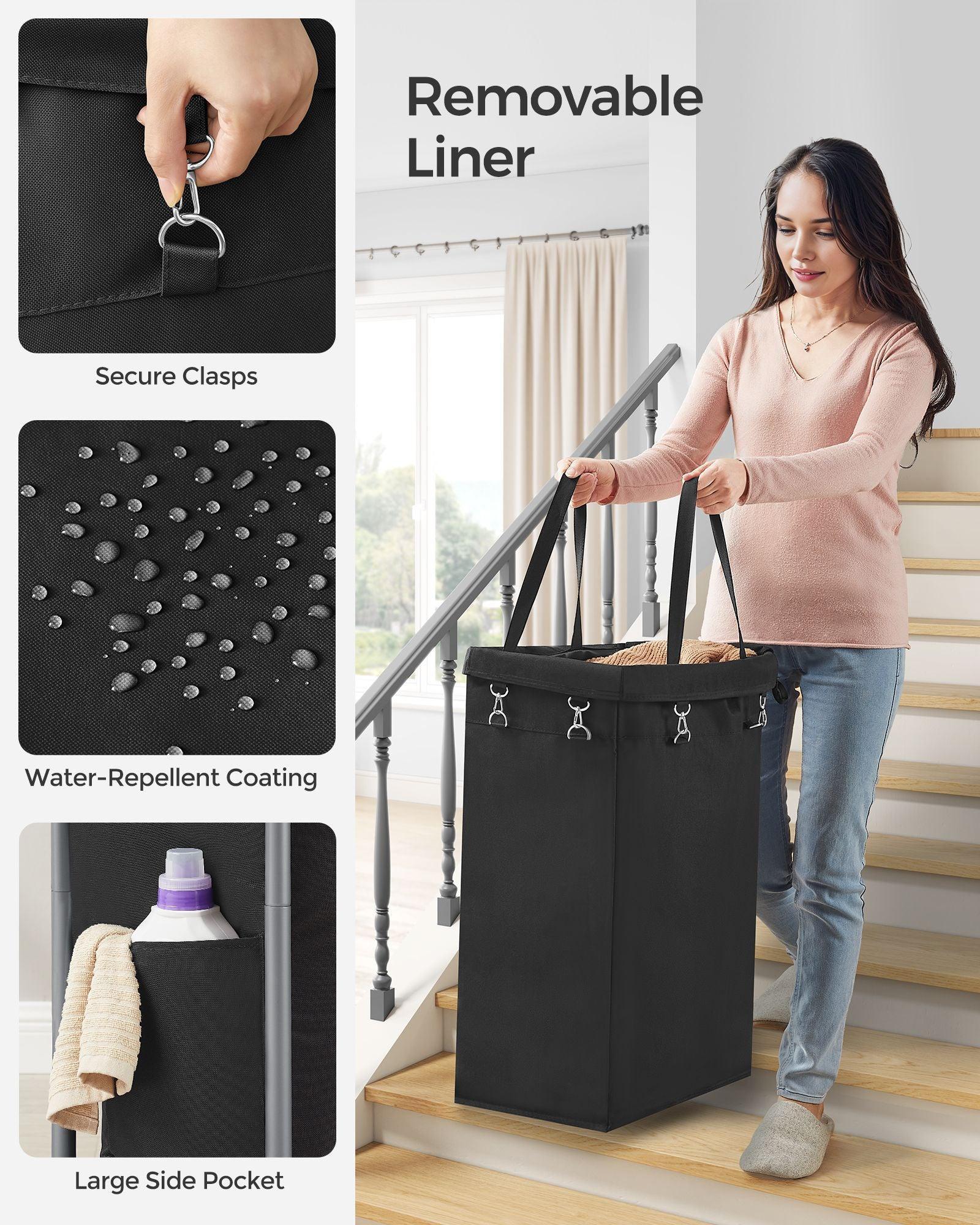 Laundry Basket with Wheels, Rolling Laundry Hamper Ink Black FredCo