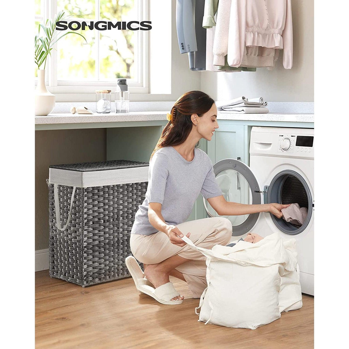Laundry Hamper with Lid Gray FredCo
