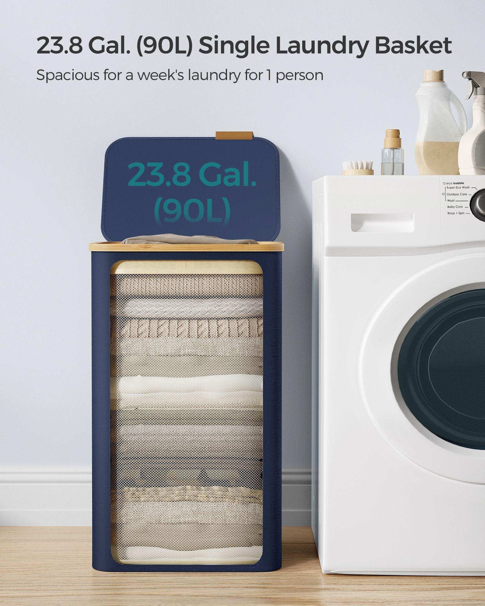 Laundry Hamper with Lid, Large Laundry Basket, 23.8 Gallons (90L), Blue FredCo