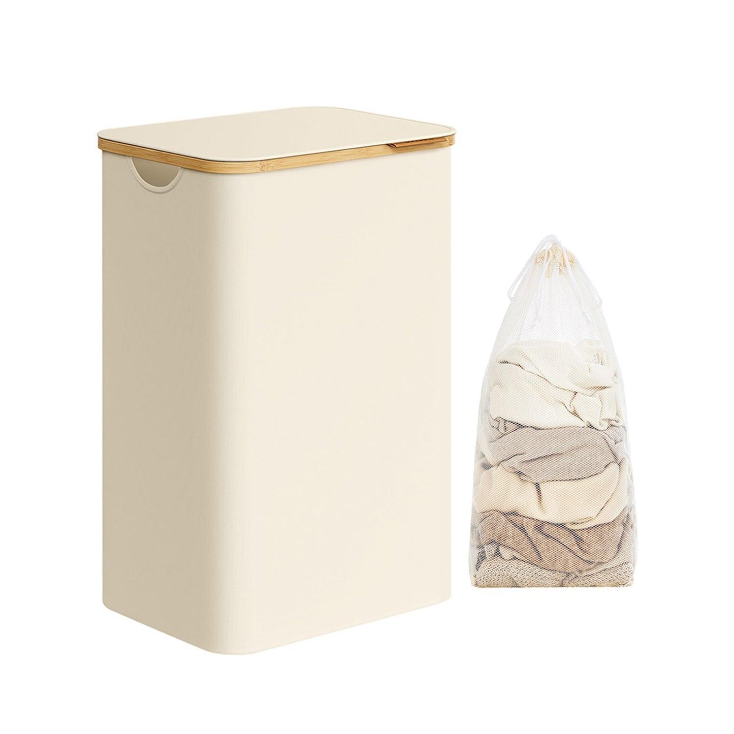 Laundry Hamper with Lid, Large Laundry Basket, 23.8 Gallons (90L), Cream White FredCo