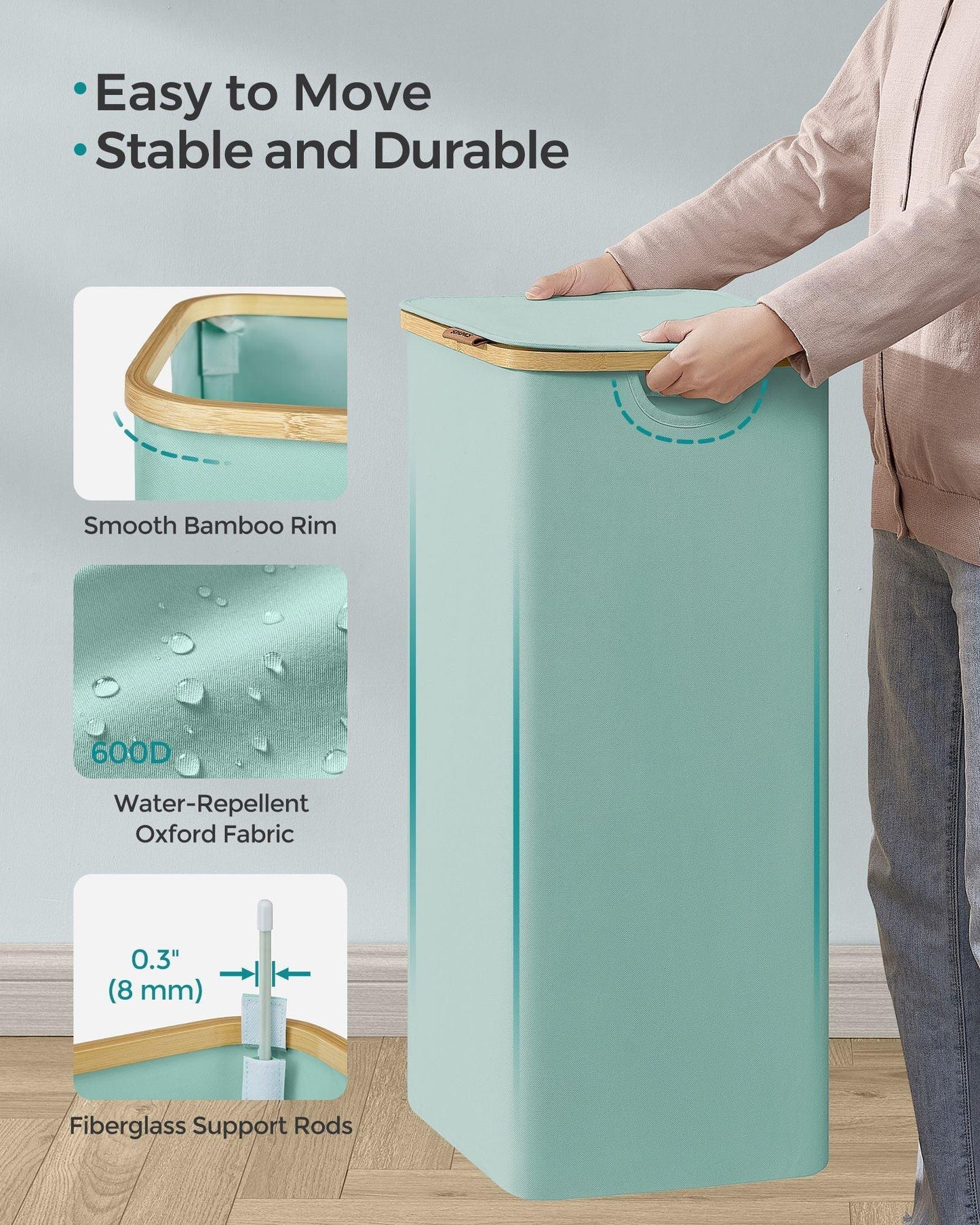 Laundry Hamper with Lid, Large Laundry Basket, 23.8 Gallons (90L), Mint Green FredCo