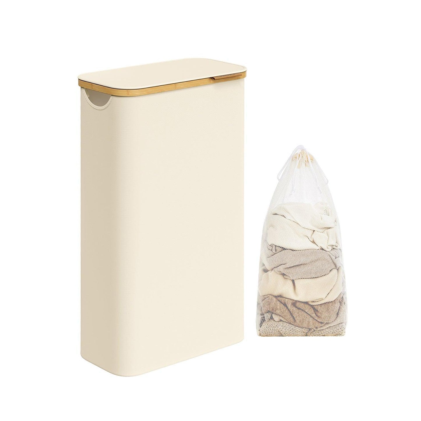 Laundry Hamper with Lid, Slim Laundry Basket, 17.2 Gallons (65L), Cream White FredCo