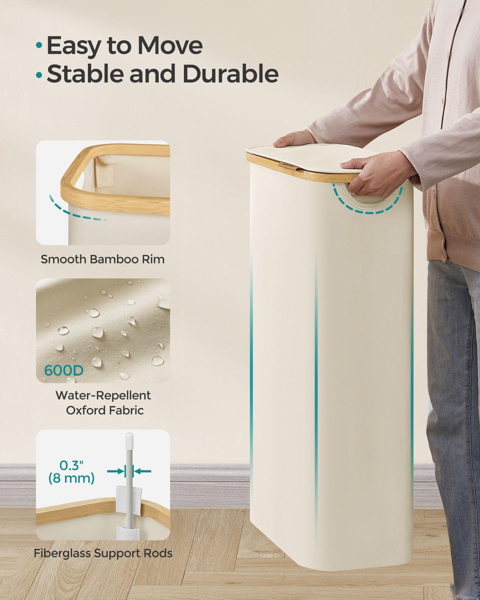 Laundry Hamper with Lid, Slim Laundry Basket, 17.2 Gallons (65L), Cream White FredCo