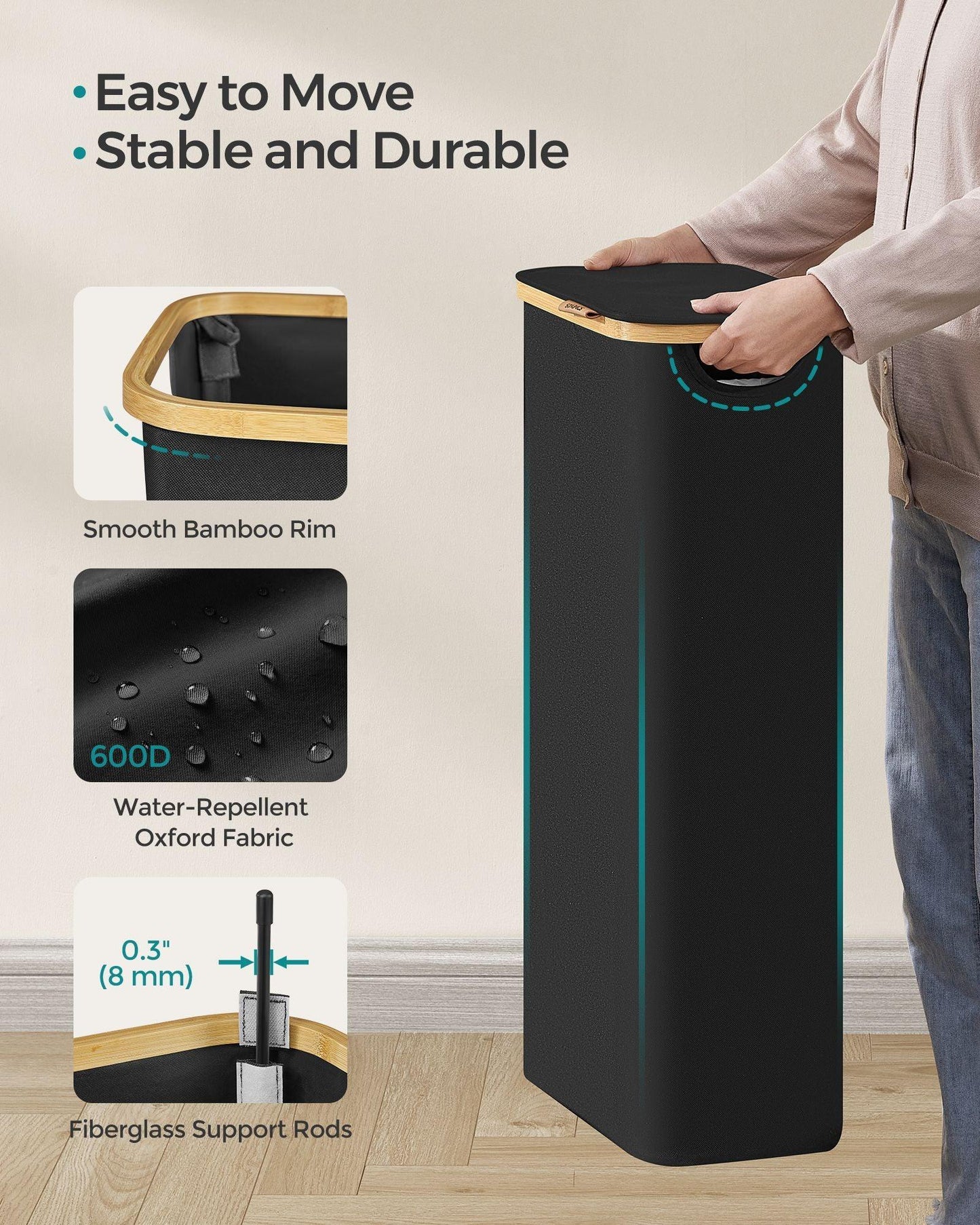 Laundry Hamper with Lid, Slim Laundry Basket, 17.2 Gallons (65L), Ink Black FredCo