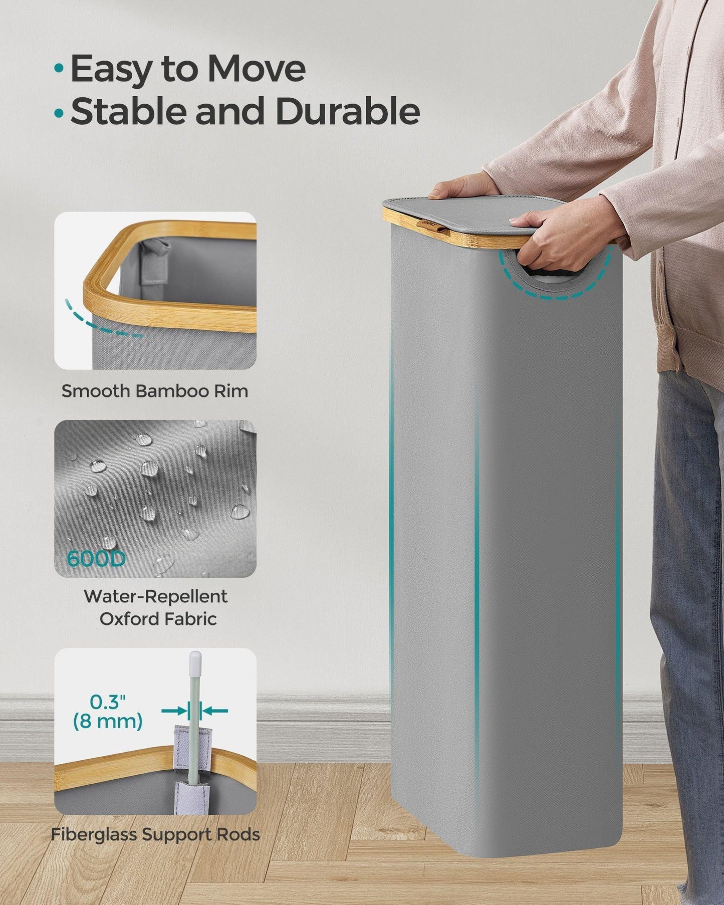 Laundry Hamper with Lid, Slim Laundry Basket, 17.2 Gallons (65L), Space-Saving, Dove Gray FredCo