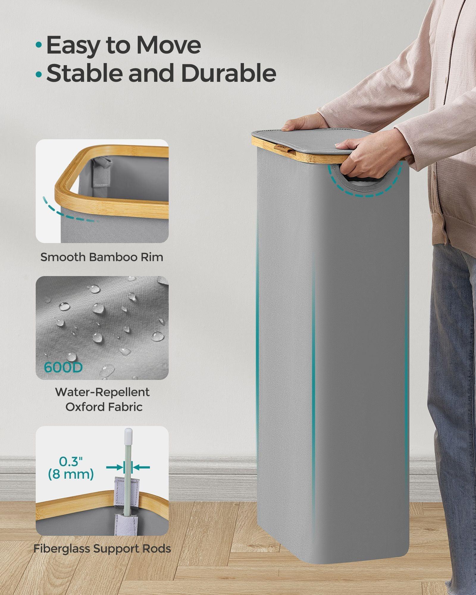 Laundry Hamper with Lid, Slim Laundry Basket, 17.2 Gallons (65L), Space-Saving, Dove Gray FredCo