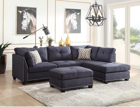 Laurissa Dark Blue Linen Ottoman FredCo