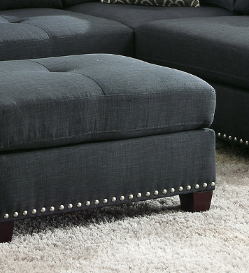 Laurissa Dark Blue Linen Ottoman FredCo
