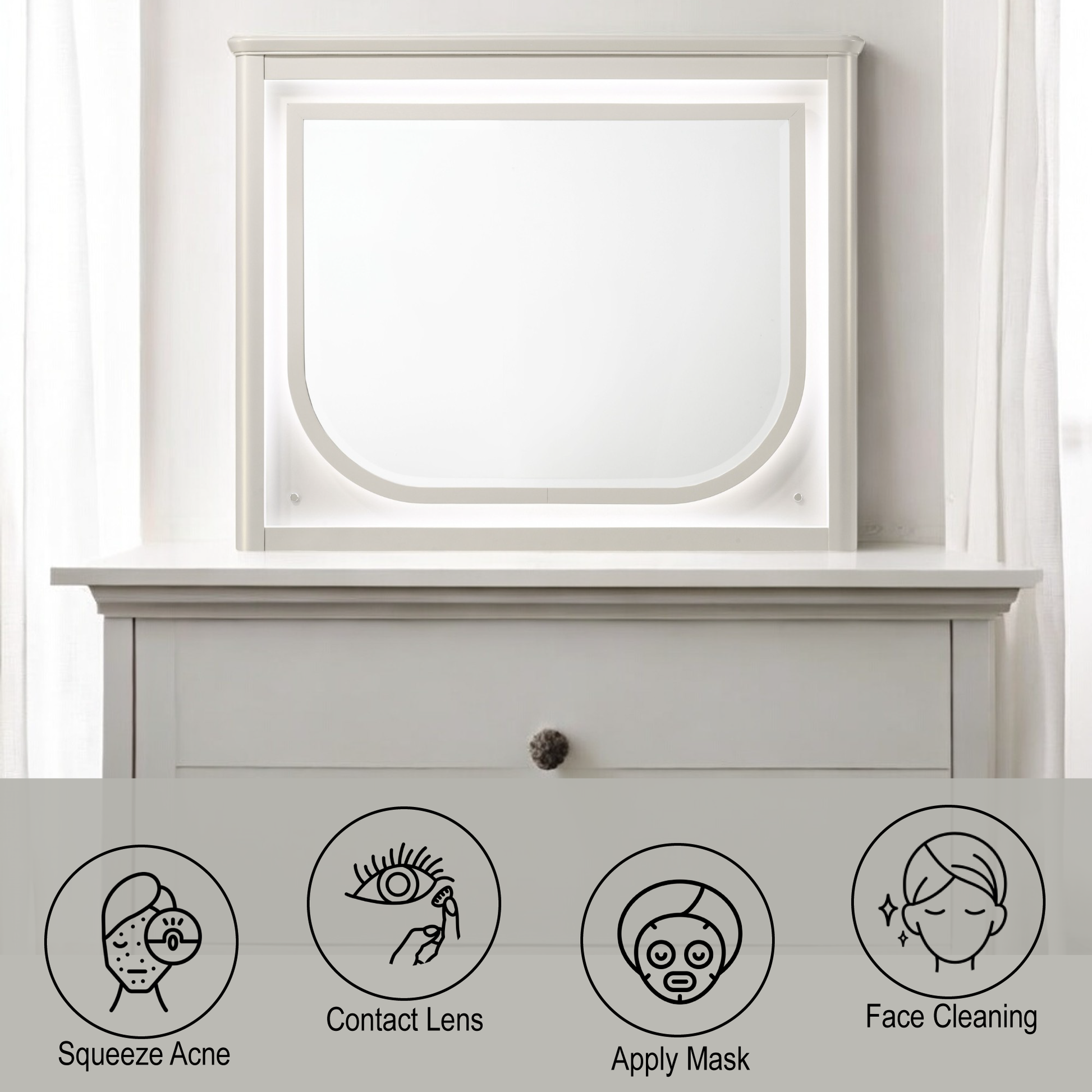 Laveda Pearl White Finish Mirror w/LED FredCo