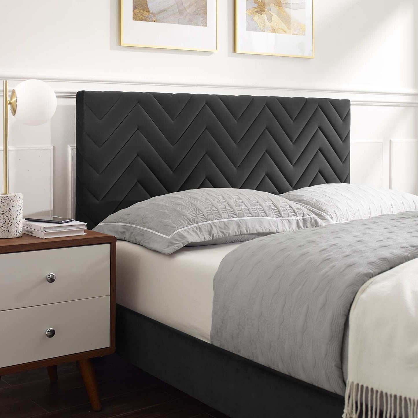 Leah Chevron Tufted Performance Velvet Full Platform Bed, MOD-6997 FredCo