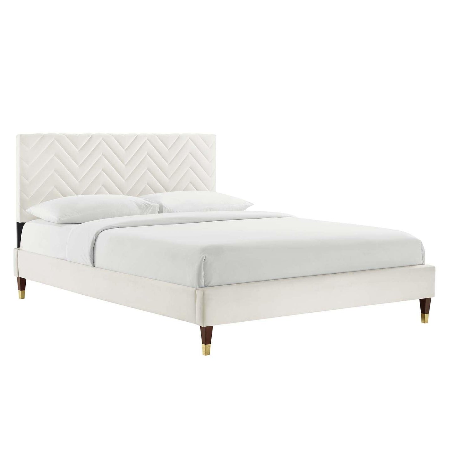 Leah Chevron Tufted Performance Velvet Full Platform Bed, MOD-6997 FredCo