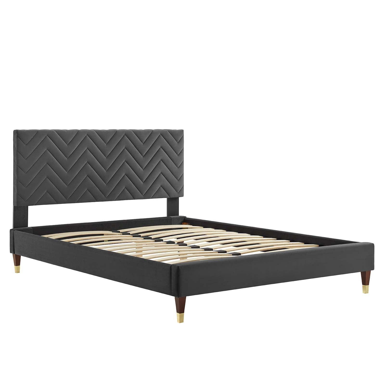 Leah Chevron Tufted Performance Velvet Full Platform Bed, MOD-6997 FredCo