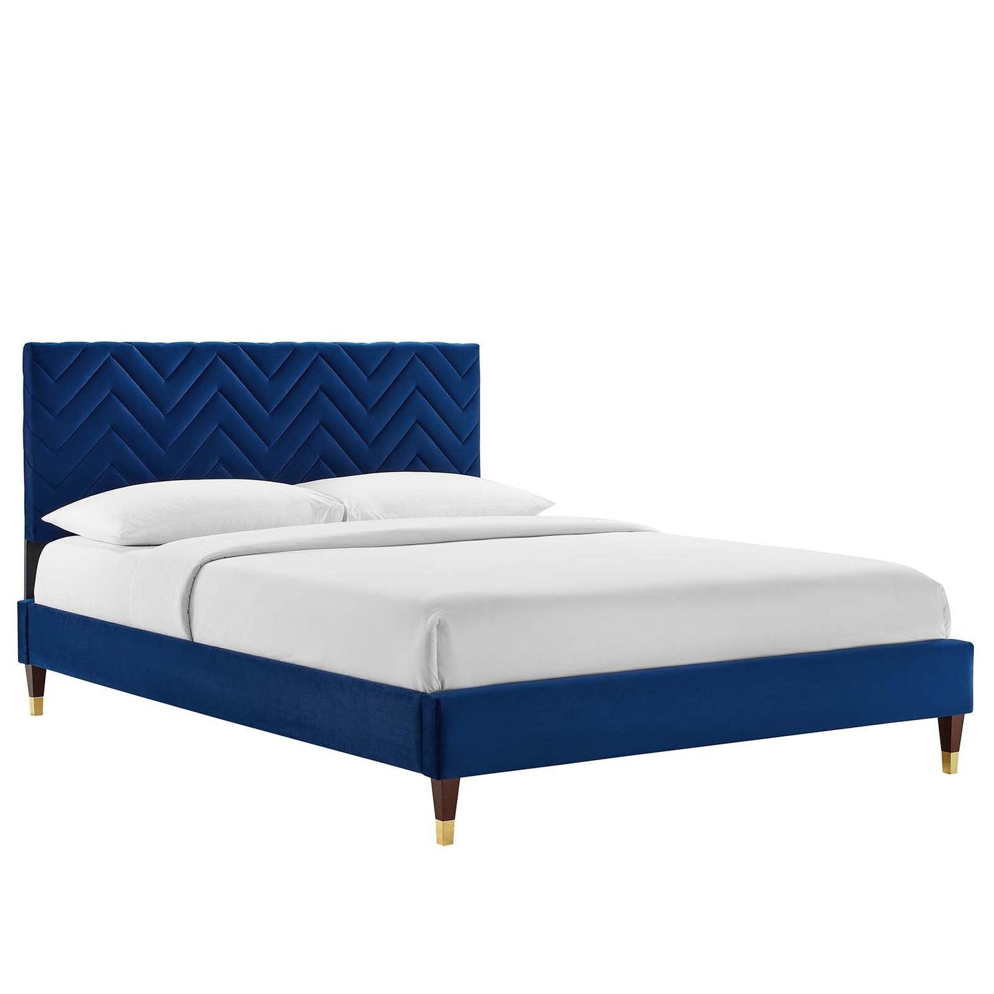 Leah Chevron Tufted Performance Velvet Full Platform Bed, MOD-6997 FredCo