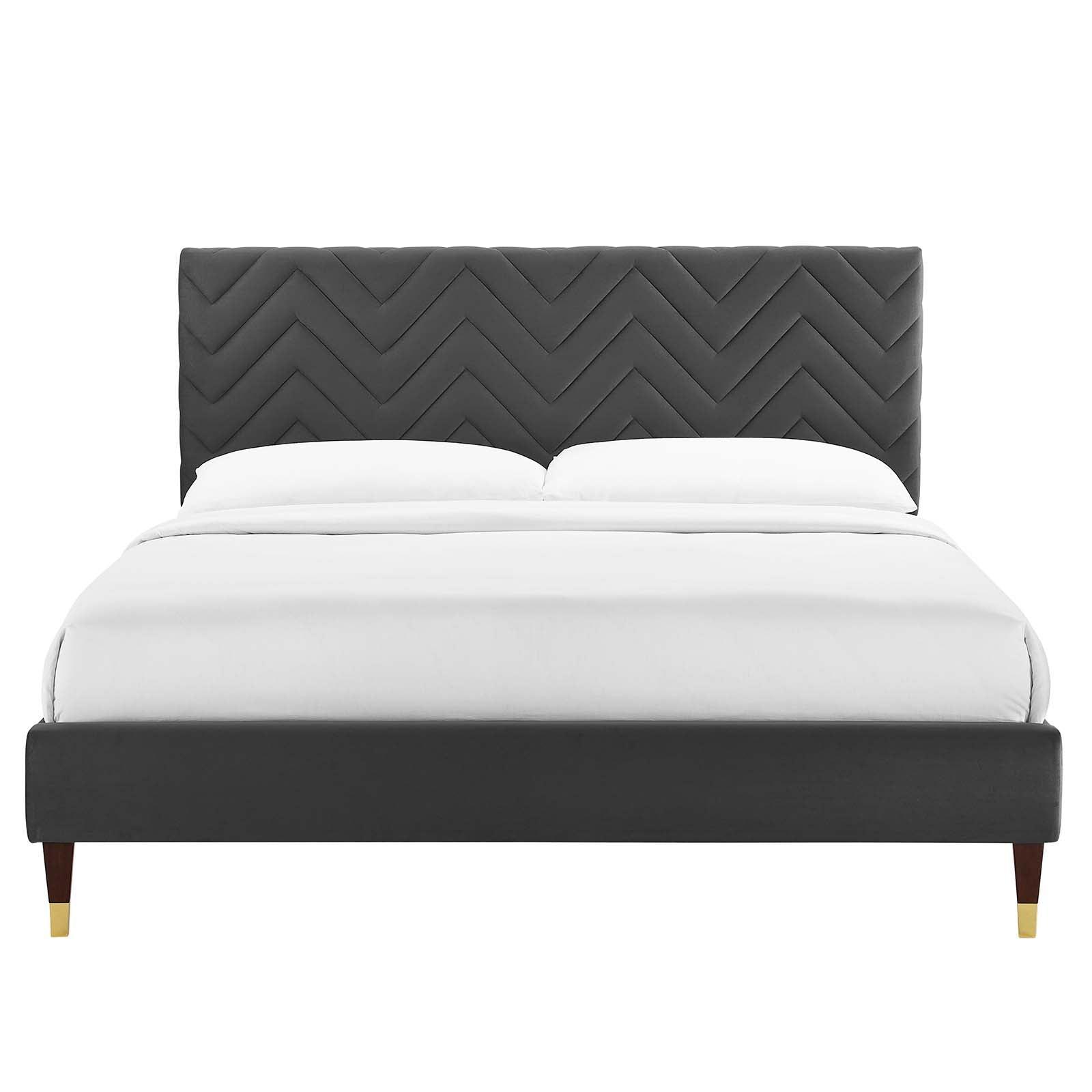 Leah Chevron Tufted Performance Velvet Full Platform Bed, MOD-6997 FredCo
